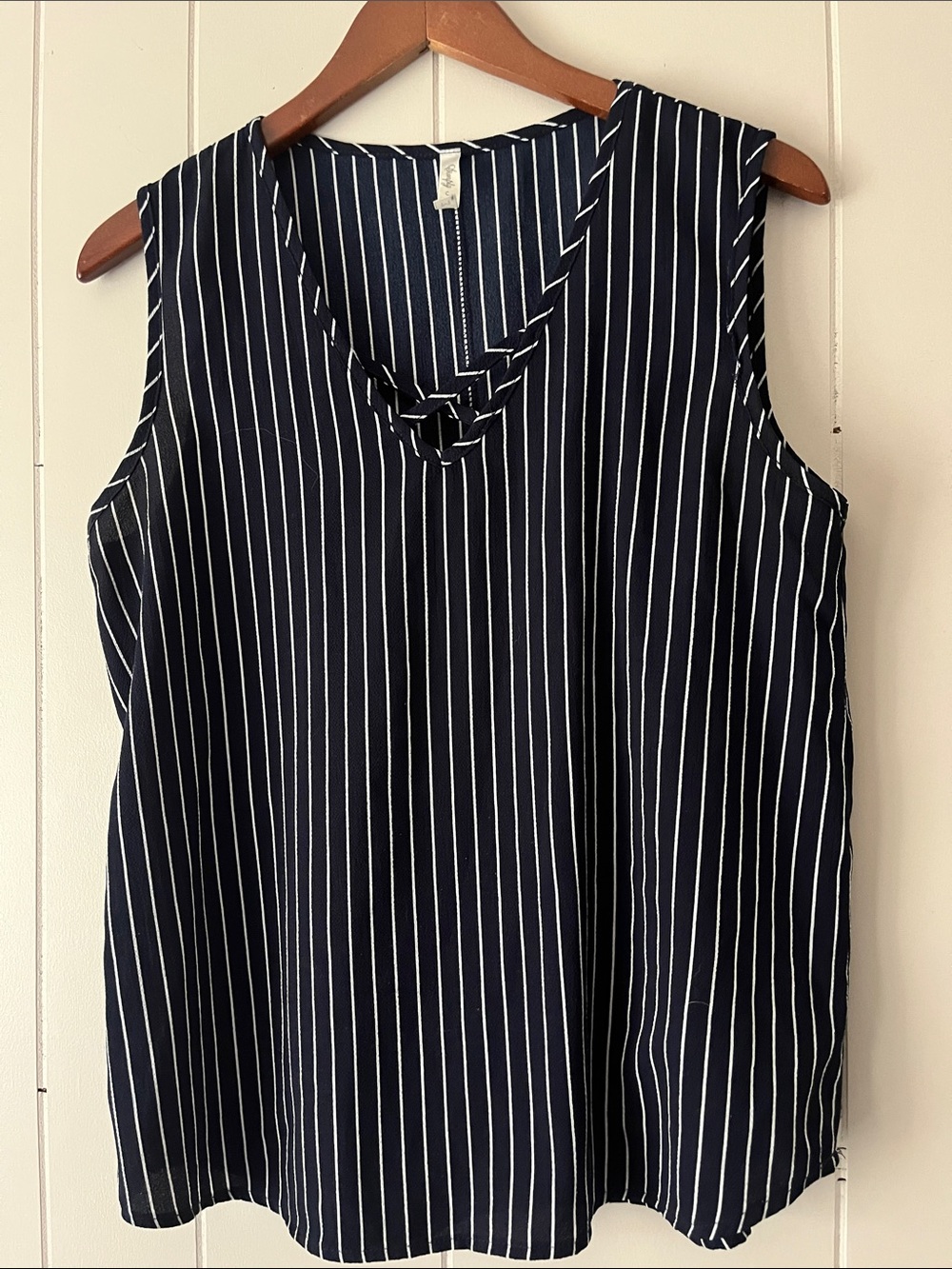 Simply Irresistible Navy and White Vertical Stripe V-Neck Tank